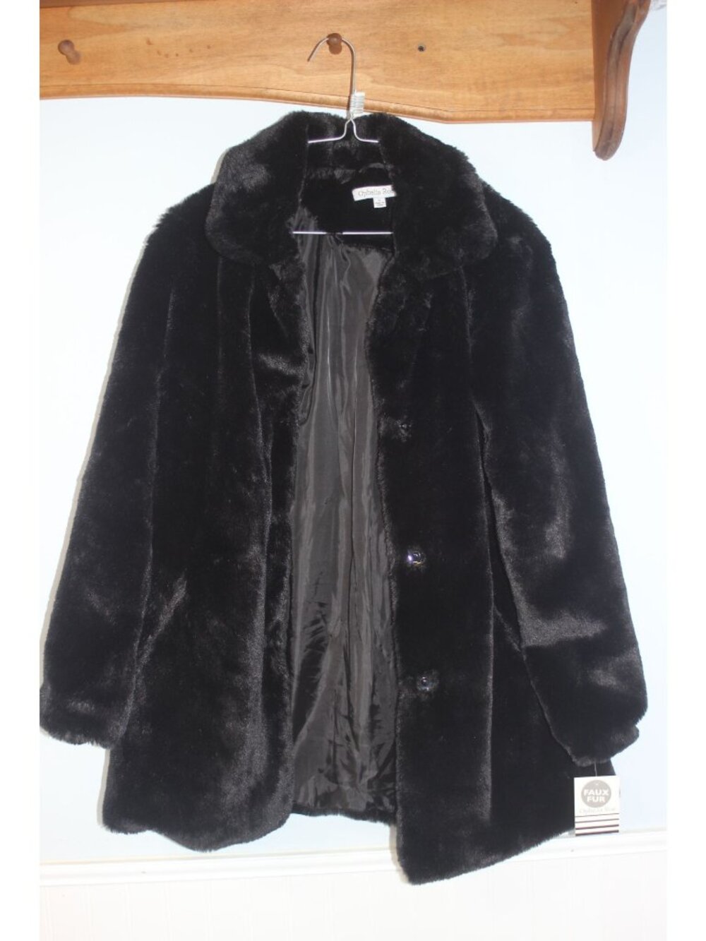 Ophelia Rose Black Faux Fur Midlength Jacket Womens Small